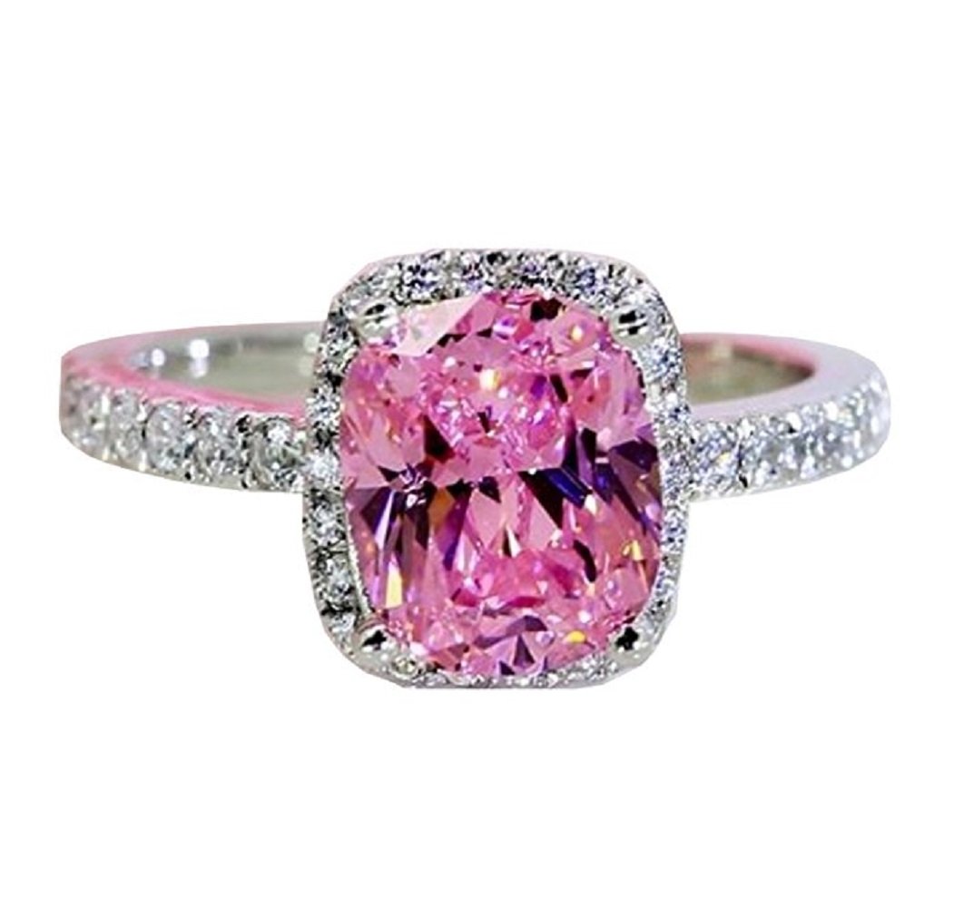 KUYIUIF Brilliant Cut Solitaire Cubic Zirconia CZ Engagement Ring 18k White Gold Pink Austria Crystal Lady Bridal Wedding Engagement (8)