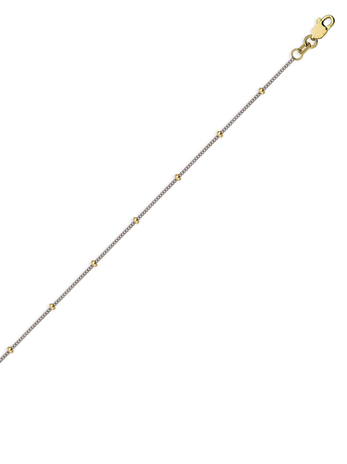 AzureBella Jewelry 14k Two-tone White and Yellow Gold Satellite Bead Curb Chain Necklace, 16-inch