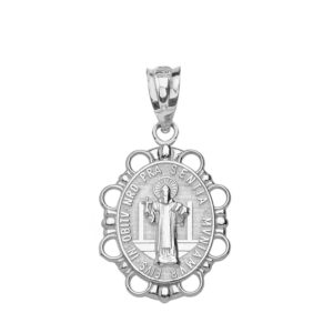 Sterling Silver Medalla De San Benito Saint St Benedict Oval Pendant