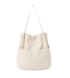 jeelow canvas bucket tote shoulder bag handbag purse women (beige)