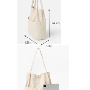 Jeelow Canvas Bucket Tote Shoulder Bag Handbag Purse Women (Beige)