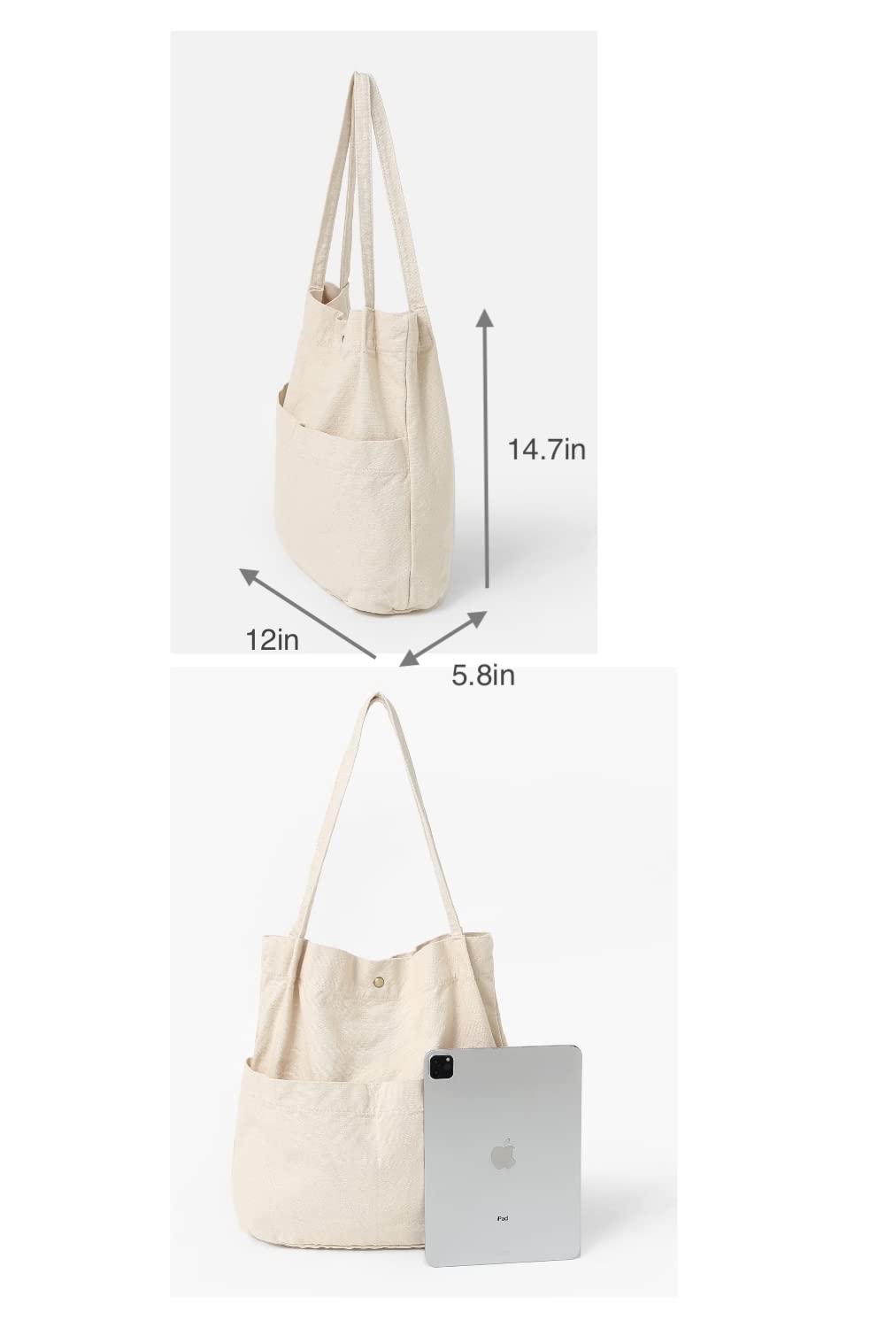 Jeelow Canvas Bucket Tote Shoulder Bag Handbag Purse Women (Beige)