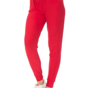 Leggings Depot Womens Relaxed fit Jogger Pants - Track Cuff Sweatpants with Pockets, Red, Small