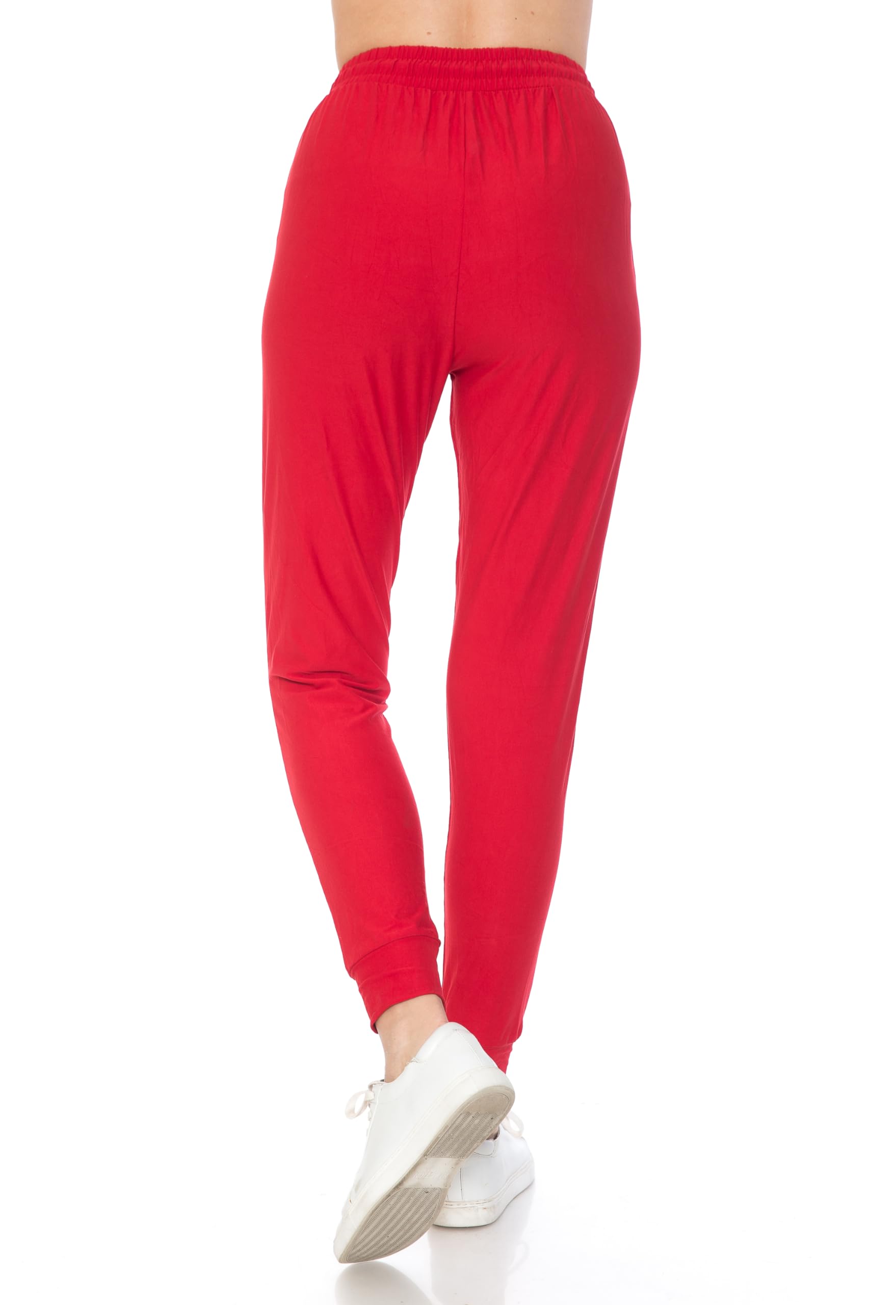 Leggings Depot Womens Relaxed fit Jogger Pants - Track Cuff Sweatpants with Pockets, Red, Small