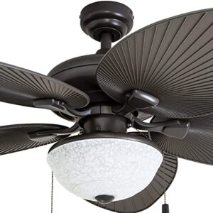 Honeywell Ceiling Fans Inland Breeze, 52 Inch Tropical Indoor Outdoor Ceiling Fan with Light, Pull Chain, Three Mount Options, Weather Resistant Blades - 50510-01 (Bronze)