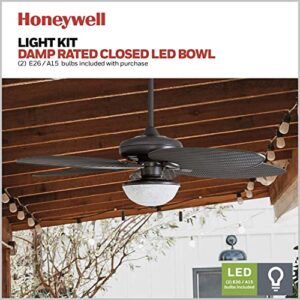 Honeywell Ceiling Fans Inland Breeze, 52 Inch Tropical Indoor Outdoor Ceiling Fan with Light, Pull Chain, Three Mount Options, Weather Resistant Blades - 50510-01 (Bronze)