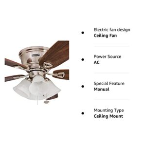 Honeywell Ceiling Fans Glen Alden, 52 Inch Classic Flush Mount Indoor LED Ceiling Fan with Light, Pull Chain, Quick-2-Hang Dual Finish Blades, Reversible Motor - 50519-01 (Brushed Nickel)