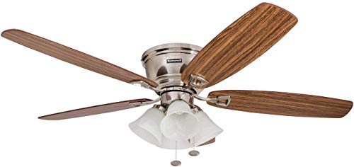 Honeywell Ceiling Fans Glen Alden, 52 Inch Classic Flush Mount Indoor LED Ceiling Fan with Light, Pull Chain, Quick-2-Hang Dual Finish Blades, Reversible Motor - 50519-01 (Brushed Nickel)