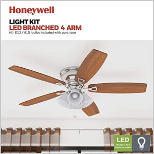 Honeywell Ceiling Fans Glen Alden, 52 Inch Classic Flush Mount Indoor LED Ceiling Fan with Light, Pull Chain, Quick-2-Hang Dual Finish Blades, Reversible Motor - 50519-01 (Brushed Nickel)