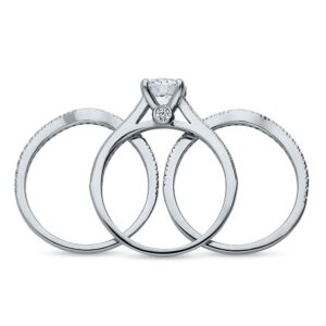 BERRICLE Sterling Silver Solitaire Wedding Engagement Rings 1 Carat Round Cubic Zirconia CZ Ring Set for Women, Rhodium Plated Size 8.5