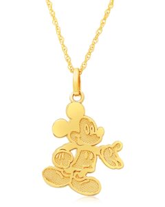 disney mickey mouse 14kt yellow gold classic mickey pendant necklace, 15" mickey's 90th birthday anniversary