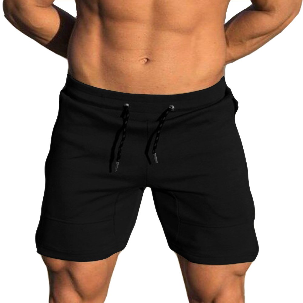 EVERWORTH Men's Solid Gym Workout Shorts Bodybuilding Running Fitted Training Jogging Short Pants with Zipper Pocket Black XL