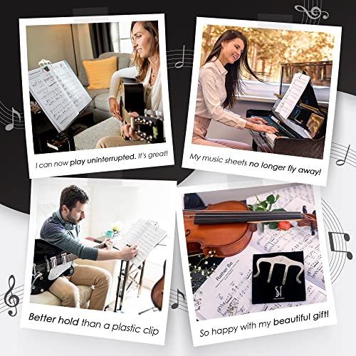 Metal Music Book Clip and Page Holder - Sheet Music Holders for Piano, Keyboard, Stands, and Books - Adorable Page Marker Clips ​with​ ​Velvet Storage and Carrying Bag​ - Strong, Sturdy