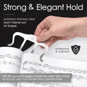 Metal Music Book Clip and Page Holder - Sheet Music Holders for Piano, Keyboard, Stands, and Books - Adorable Page Marker Clips ​with​ ​Velvet Storage and Carrying Bag​ - Strong, Sturdy