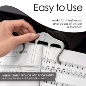 Metal Music Book Clip and Page Holder - Sheet Music Holders for Piano, Keyboard, Stands, and Books - Adorable Page Marker Clips ​with​ ​Velvet Storage and Carrying Bag​ - Strong, Sturdy