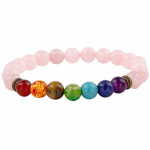 tumbeelluwa beads bracelets for men and women, semi precious stone yoga beads chakra bracelet,rose quartz