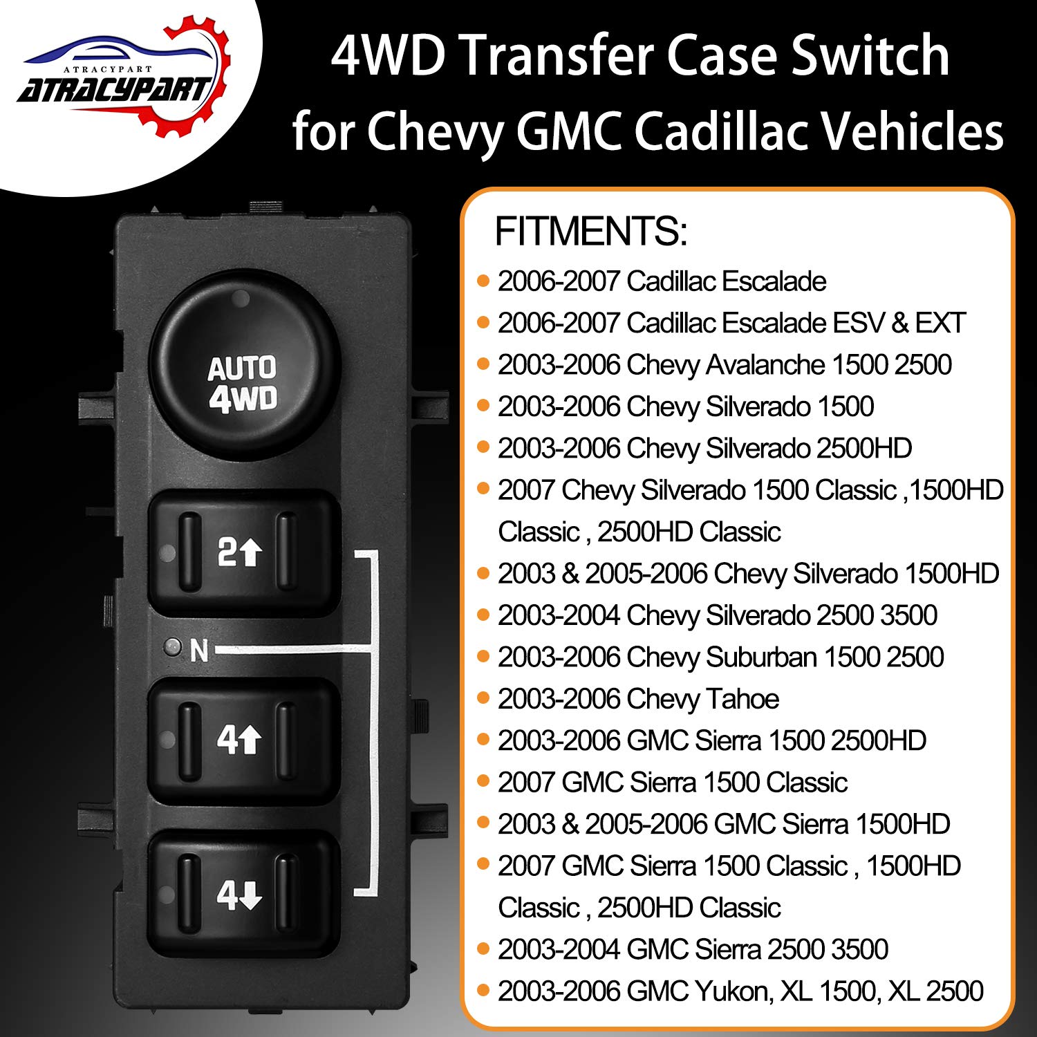 4x4 Switch 4WD Wheel Drive Switch for | 2003-2007 Chevy Silverado Suburban Avalanche Tahoe, GMC Sierra Yukon, Cadillac Escalade | Replaces OE# 19259313, 901-072