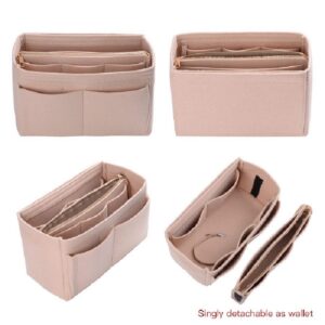 ZTUJO Purse Organizer Insert, Felt Bag Organizer with Metal Zipper, Handbag & Tote Shaper, For Speedy Neverfull Tote, 7 Sizes (Medium, Beige)