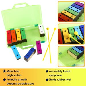 MINIARTIS Glockenspiel Xylophone | Educational Music Toys for Toddlers | 8 Notes Colorful Resonator Bells for Kids with 15 Songbook & Green Case | Great Birthday Gift for Children