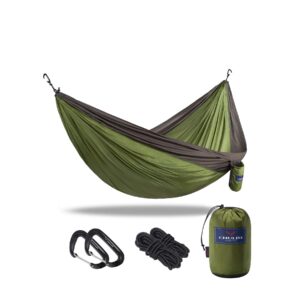 chulim double camping hammock with tree hanging kit and 12kn aluminum wiregate carabiner. 118"l x 78"w,lightweight portable camping gear.parachute nylon hammock for camping,travel,backpacking,beach.