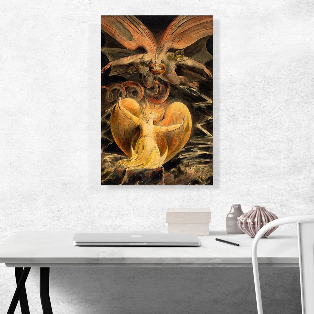 ARTCANVAS The Great Red Dragon and the Woman Clothed with Sun 1805 Canvas Art Print Stretched Framed Painting Picture Poster Giclee Wall Decor by William Blake - 26" x 18" (0.75" Deep)