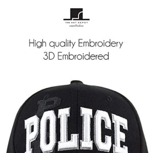 The Hat Depot Law Enforcement Police Officer 3D Embroidered Baseball Cap (Police-Black)