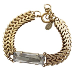 Catherine Popesco Goldtone Zigzig Chain Light Gray Rectangle Crystal Statement Bracelet, 1795G Shade