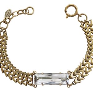 Catherine Popesco Goldtone Zigzig Chain Light Gray Rectangle Crystal Statement Bracelet, 1795G Shade