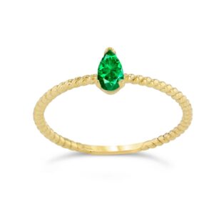 dainty 10k yellow gold solitaire emerald pear-shaped modern engagement rope ring (size 5)