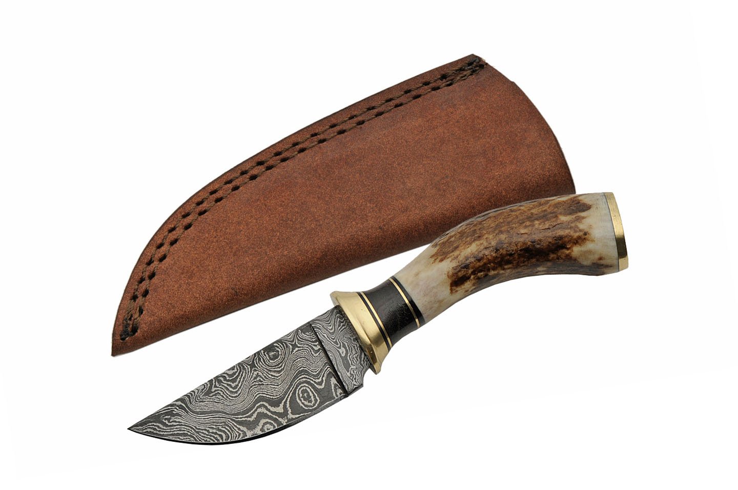 SZCO Supplies Damascus Steel Stag Skinning Knife Hunting Knife