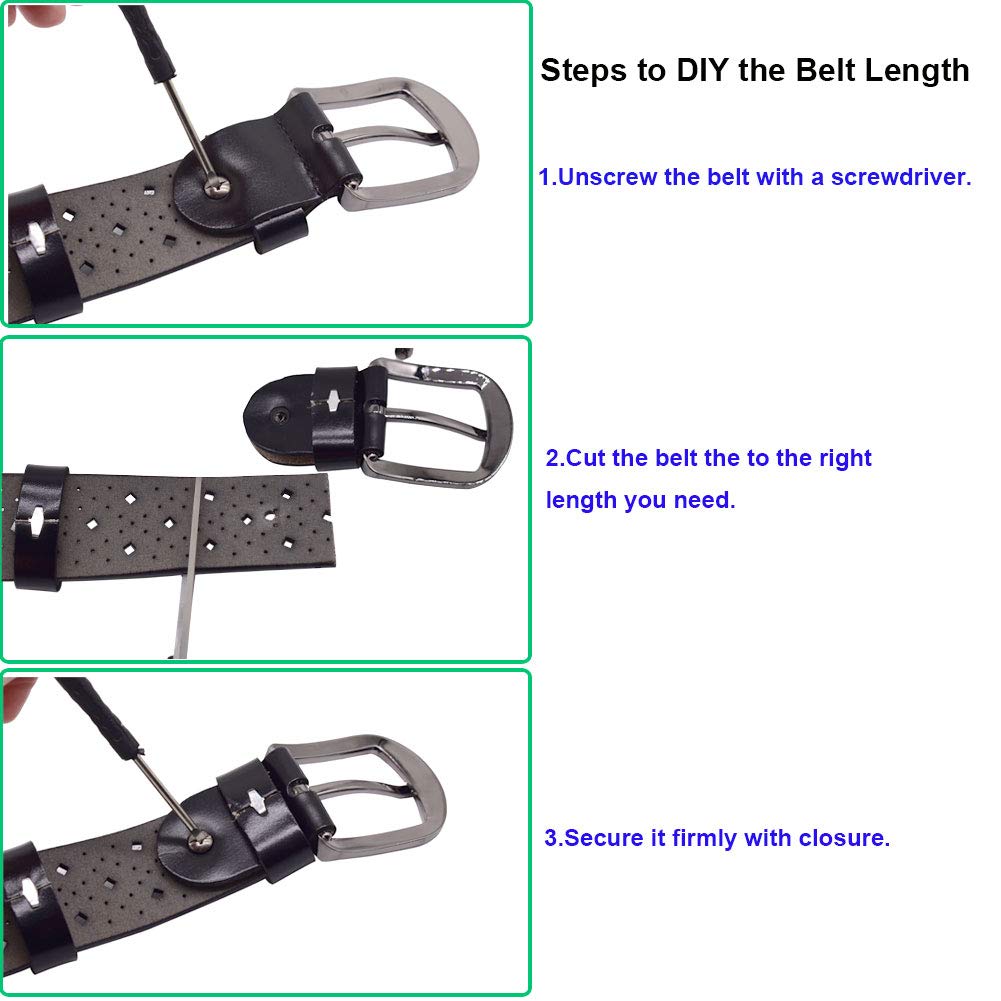 VONSELY Hollow Leather Belts for Women, Soft Leather Womens Belts with Pin Buckle (1.5" Wide Black)