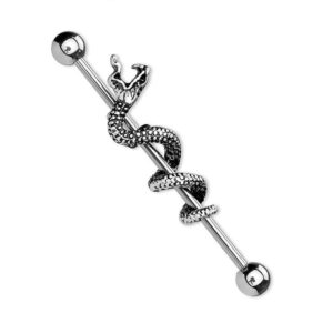 Covet Jewelry 316L Surgical Steel Industrial Barbells with Snake