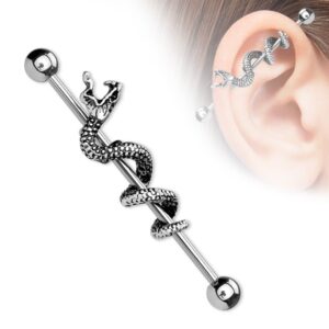 Covet Jewelry 316L Surgical Steel Industrial Barbells with Snake