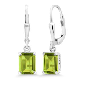 Gem Stone King 925 Sterling Silver 8X6MM Emerald Cut Gemstone Birthstone Leverback Drop Dangle Earrings For Women