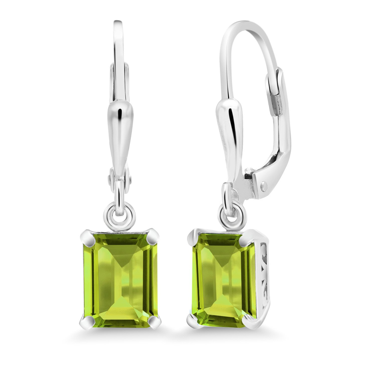 Gem Stone King 925 Sterling Silver 8X6MM Emerald Cut Gemstone Birthstone Leverback Drop Dangle Earrings For Women