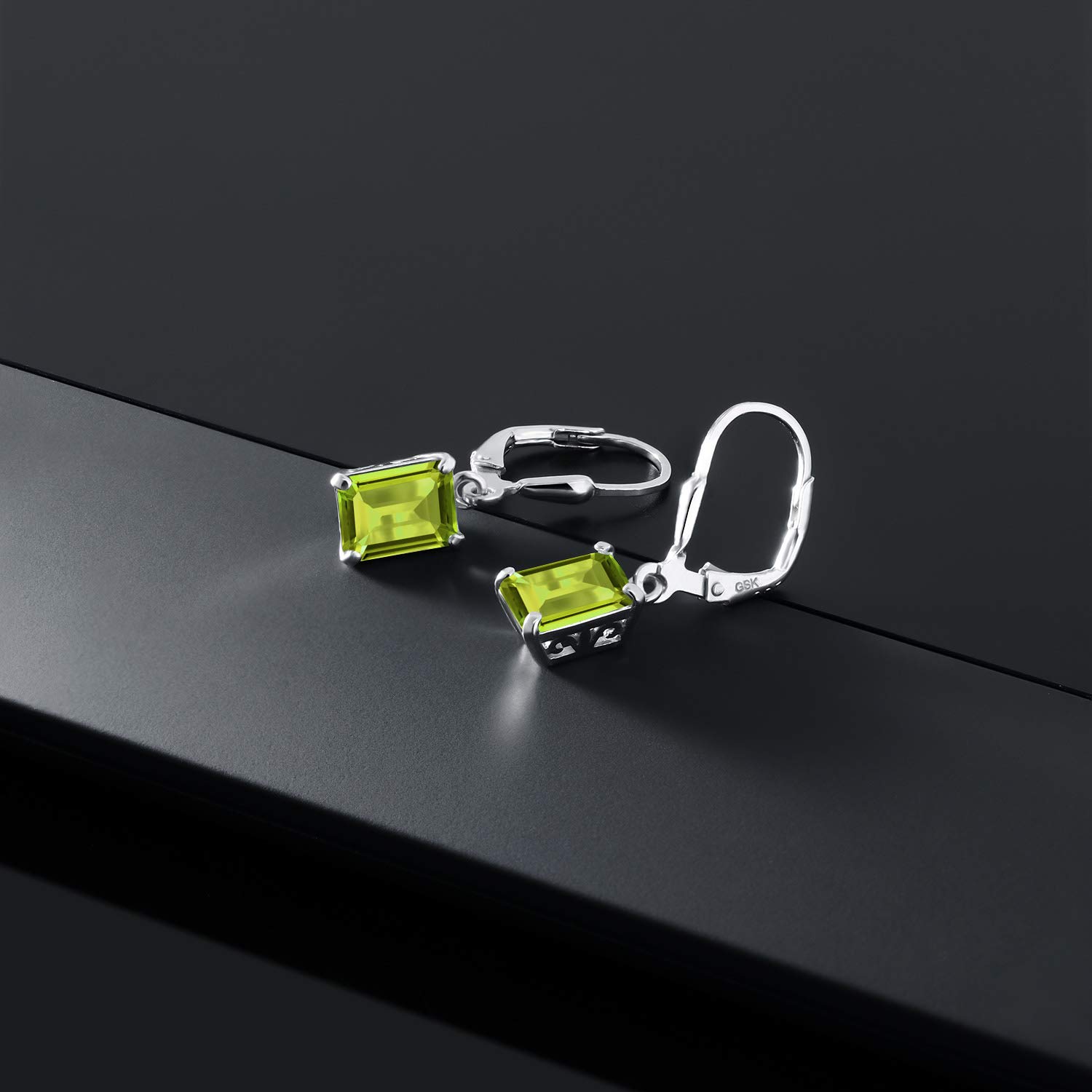 Gem Stone King 925 Sterling Silver 8X6MM Emerald Cut Gemstone Birthstone Leverback Drop Dangle Earrings For Women