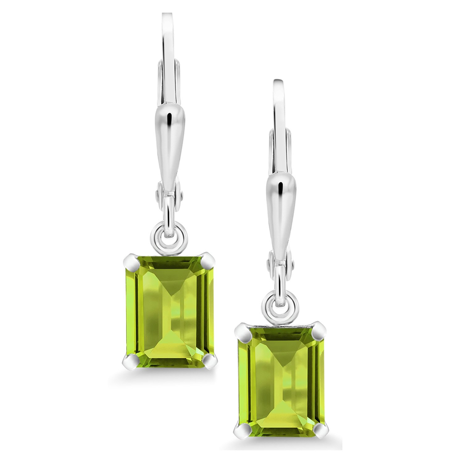 Gem Stone King 925 Sterling Silver 8X6MM Emerald Cut Gemstone Birthstone Leverback Drop Dangle Earrings For Women