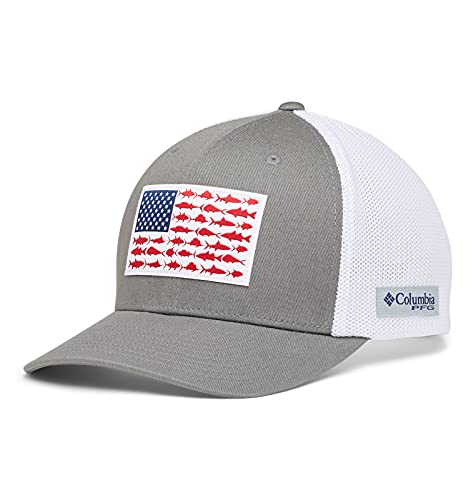 Columbia Unisex PFG Mesh Fish Flag Ball Cap, Titanium/White, S/M