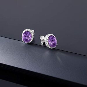 Gem Stone King 925 Sterling Silver Purple Amethyst Halo Earrings For Women (3.80 Cttw, Gemstone Birthstone, Oval 9X7MM)