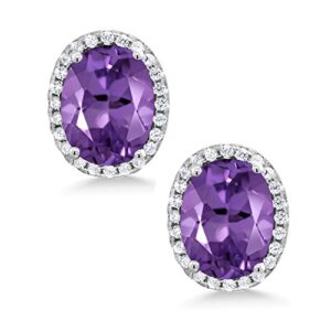 Gem Stone King 925 Sterling Silver Purple Amethyst Halo Earrings For Women (3.80 Cttw, Gemstone Birthstone, Oval 9X7MM)