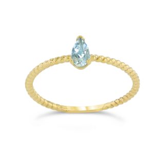 dainty 10k yellow gold solitaire aquamarine pear-shaped modern engagement rope ring (size 6)