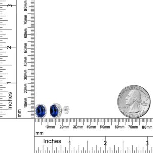 Gem Stone King 5.08 Cttw Blue Created Sapphire Halo Earrings For Women In 925 Sterling Silver | Oval 9X7MM