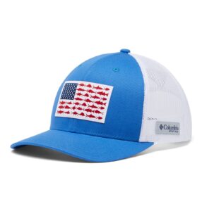 columbia men's pfg fish flag snapback ball cap, breathable, adjustable , vivid blue/white