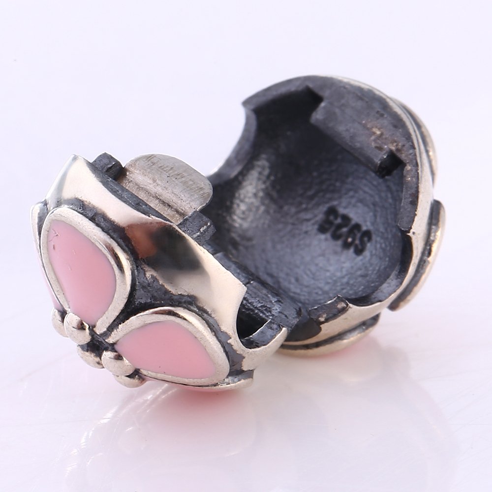 Flower Star Clip Charms Authentic 925 Sterling Silver Clip Lock Stopper Beads for European Bracelet (Blossom Pink Enamel)