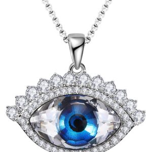 Richapex Evil Eye Pendant Necklace 18K White gold Plated Necklace Pure Crystal Eye Pendant Protection Necklace Ojo Turco Greek Protection Jewelry for Women