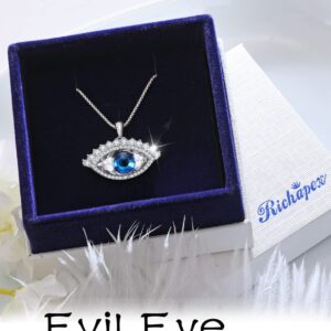 Richapex Evil Eye Pendant Necklace 18K White gold Plated Necklace Pure Crystal Eye Pendant Protection Necklace Ojo Turco Greek Protection Jewelry for Women