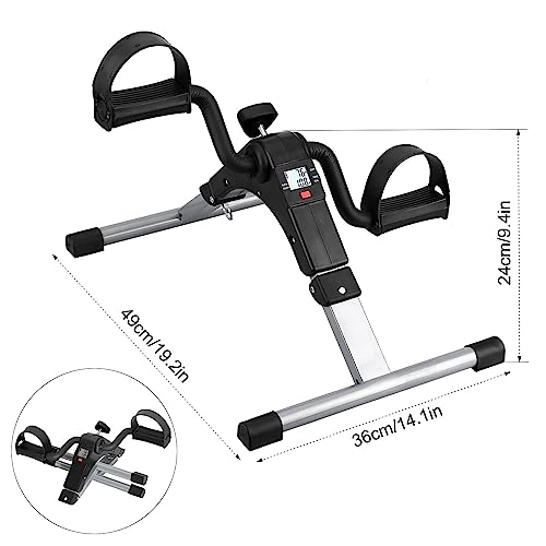 Folding Pedal Exerciser, Mini Exercise Bike Under Desk Bike Foot Pedal Exerciser, Foot Hand Cycle Portable Peddler Machine Bicycle Exerciser Arm Leg Exerciser While Sitting (Silver)