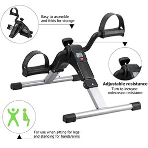 Folding Pedal Exerciser, Mini Exercise Bike Under Desk Bike Foot Pedal Exerciser, Foot Hand Cycle Portable Peddler Machine Bicycle Exerciser Arm Leg Exerciser While Sitting (Silver)