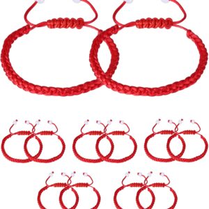 Gejoy 12 Pieces Handmade Kabbalah Red String Bracelet Adjustable Luck Bracelet with 2 Pieces White Bead for Success