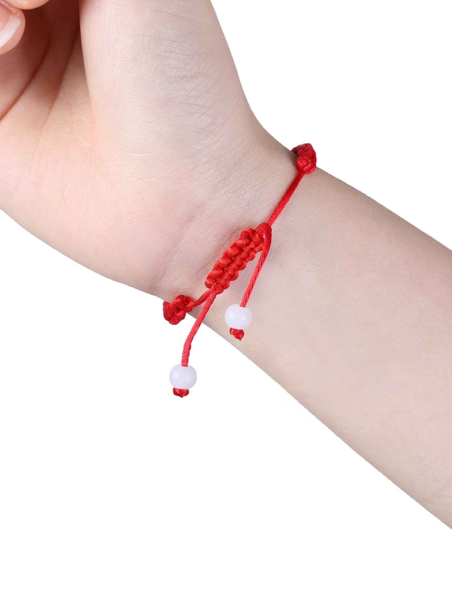 Gejoy 12 Pieces Handmade Kabbalah Red String Bracelet Adjustable Luck Bracelet with 2 Pieces White Bead for Success